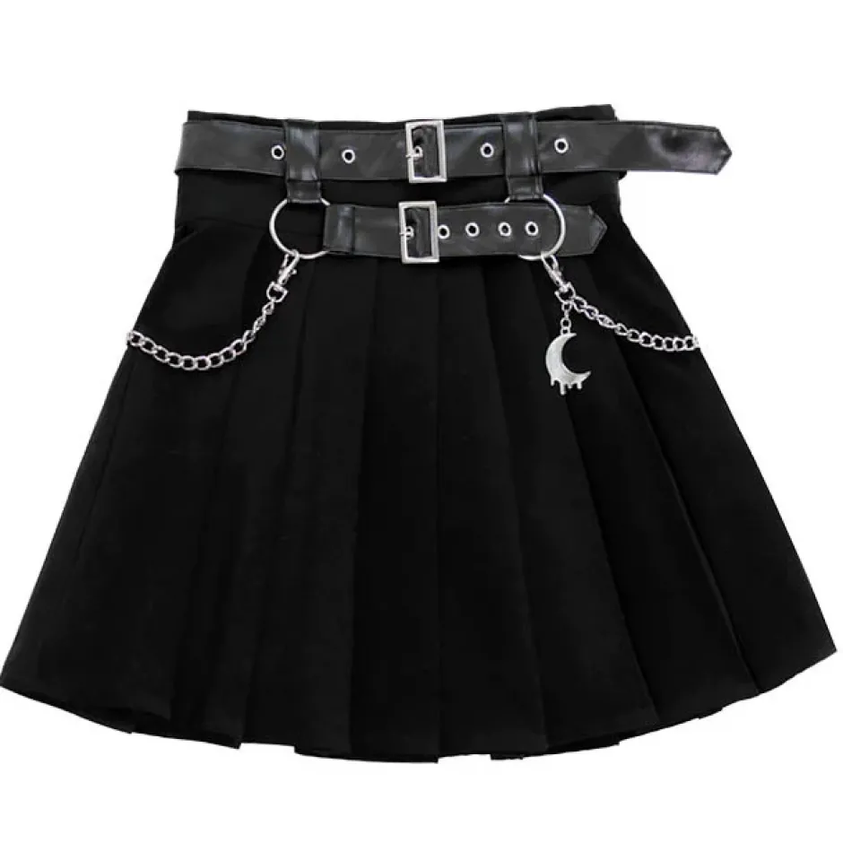 LISTEN FLAVOR Chain Belt Pleated Skirt Sale