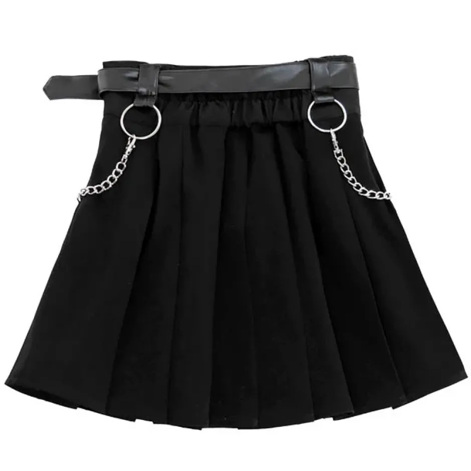 LISTEN FLAVOR Chain Belt Pleated Skirt Sale