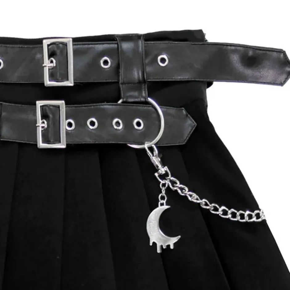 LISTEN FLAVOR Chain Belt Pleated Skirt Sale