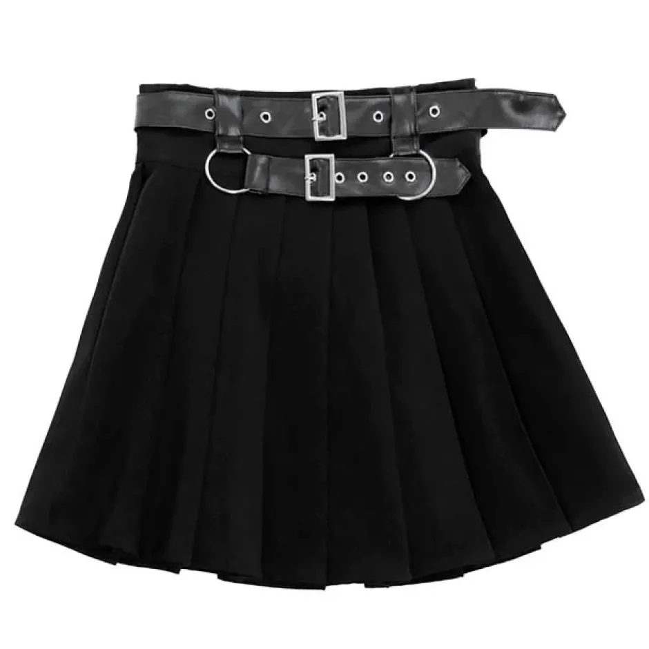 LISTEN FLAVOR Chain Belt Pleated Skirt Sale