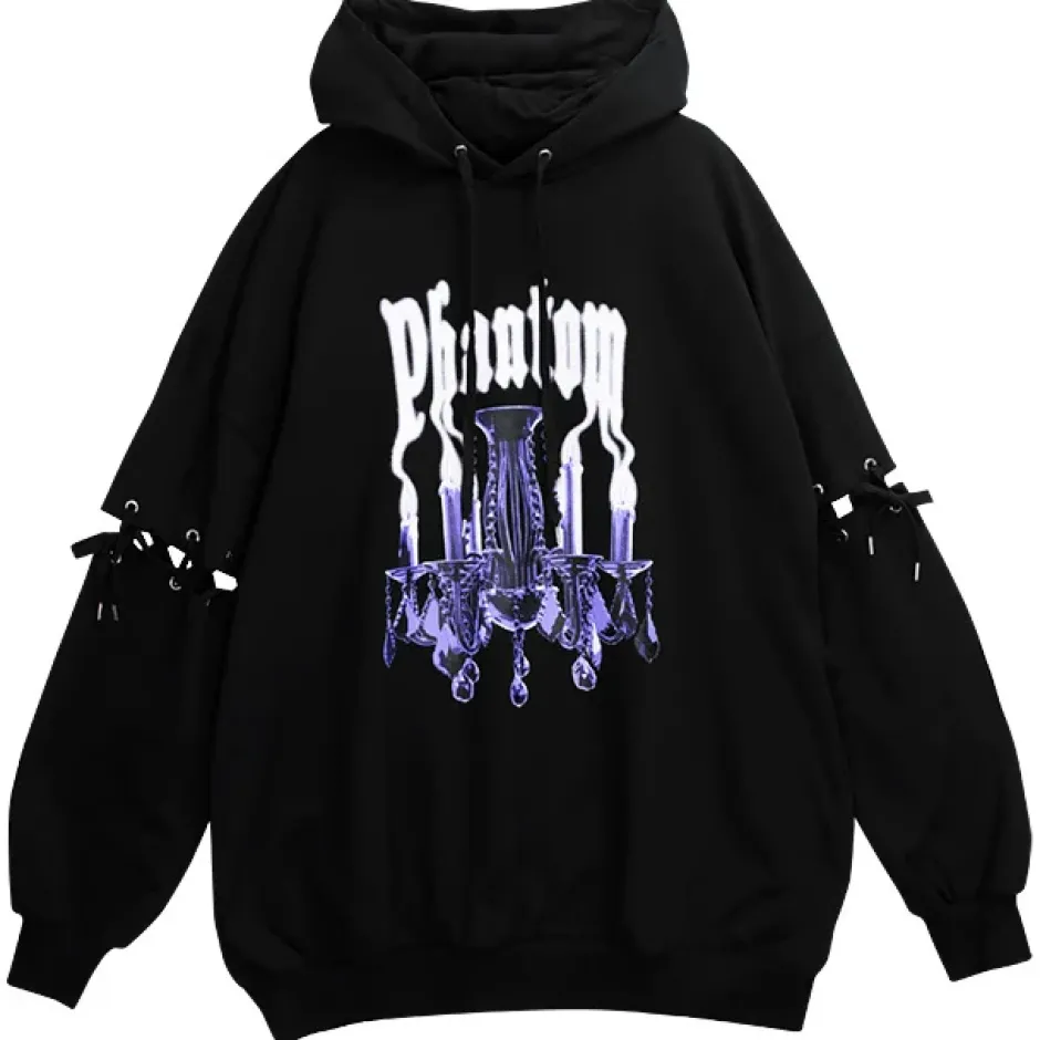 Jackets & Hoodies>LISTEN FLAVOR Chandelier Lace-Up Sleeve Hoodie