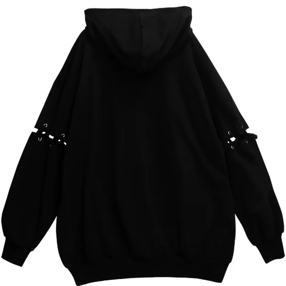 Jackets & Hoodies>LISTEN FLAVOR Chandelier Lace-Up Sleeve Hoodie