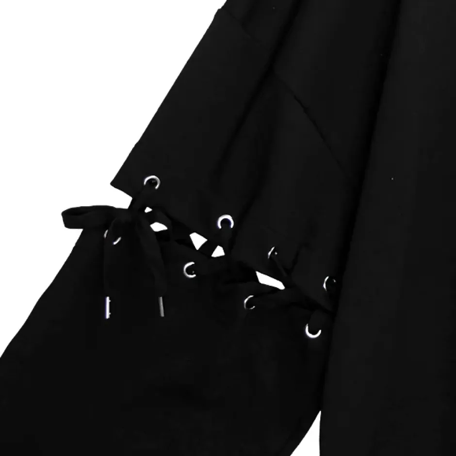Jackets & Hoodies>LISTEN FLAVOR Chandelier Lace-Up Sleeve Hoodie