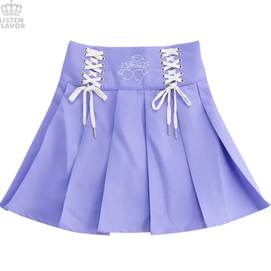 Bottoms>LISTEN FLAVOR Cherry Lace-Up Pleated Skirt