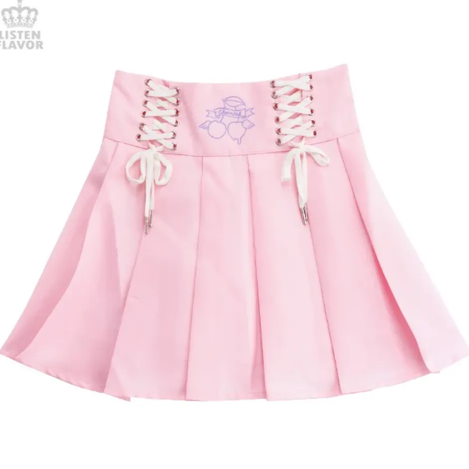Bottoms>LISTEN FLAVOR Cherry Lace-Up Pleated Skirt