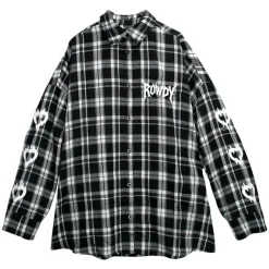 Tops>LISTEN FLAVOR Crazy Bear Checkered Shirt