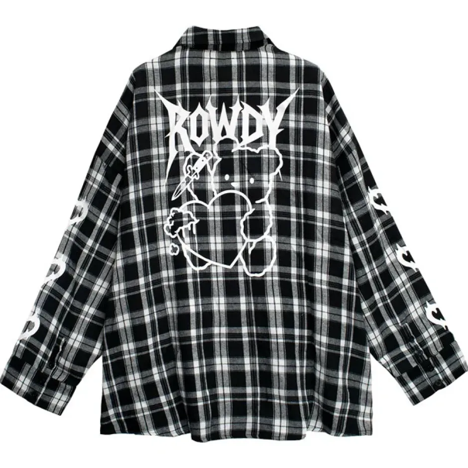 Tops>LISTEN FLAVOR Crazy Bear Checkered Shirt