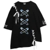 Tops>LISTEN FLAVOR Cross Safety Pin Lace-Up Asymmetrical Top