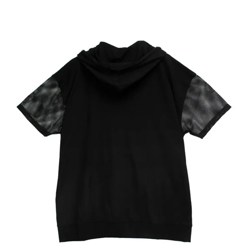 LISTEN FLAVOR Cutting Through Heart Switching Mesh Zip Hoodie Black