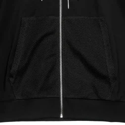 LISTEN FLAVOR Cutting Through Heart Switching Mesh Zip Hoodie Black