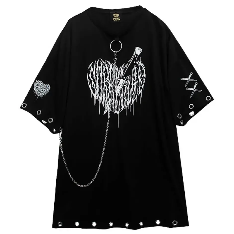LISTEN FLAVOR Cutting Through Heart Eyelet Chain Top Sale