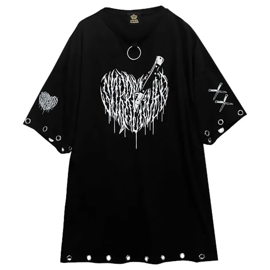 LISTEN FLAVOR Cutting Through Heart Eyelet Chain Top Sale