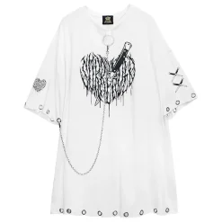 LISTEN FLAVOR Cutting Through Heart Eyelet Chain Top Sale