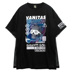 Tops>LISTEN FLAVOR Cyber Skull Mesh Layer T-Shirt
