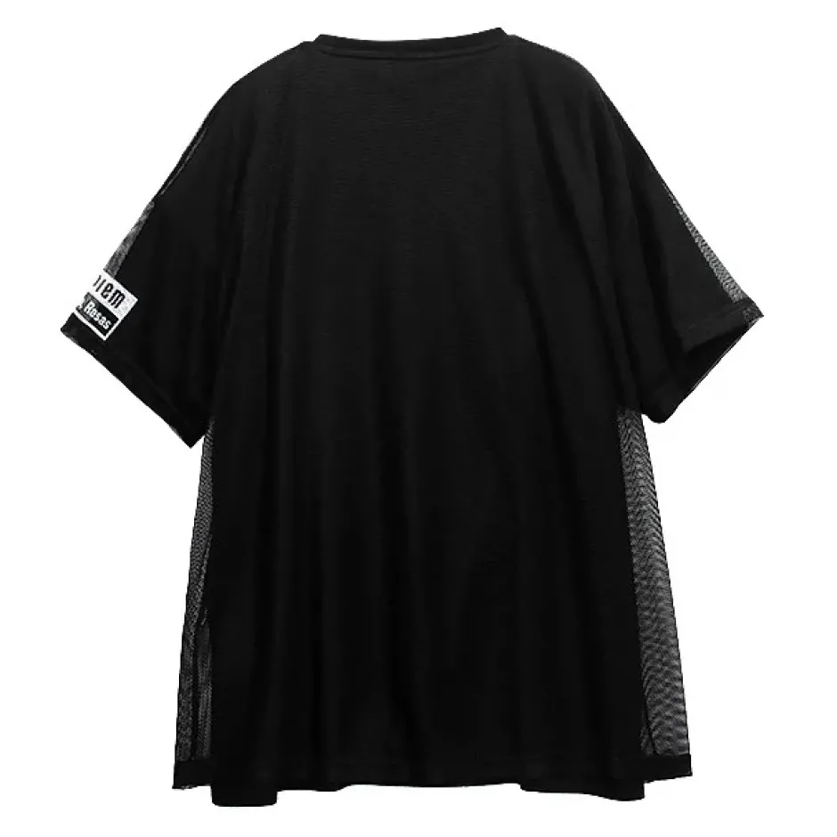 Tops>LISTEN FLAVOR Cyber Skull Mesh Layer T-Shirt