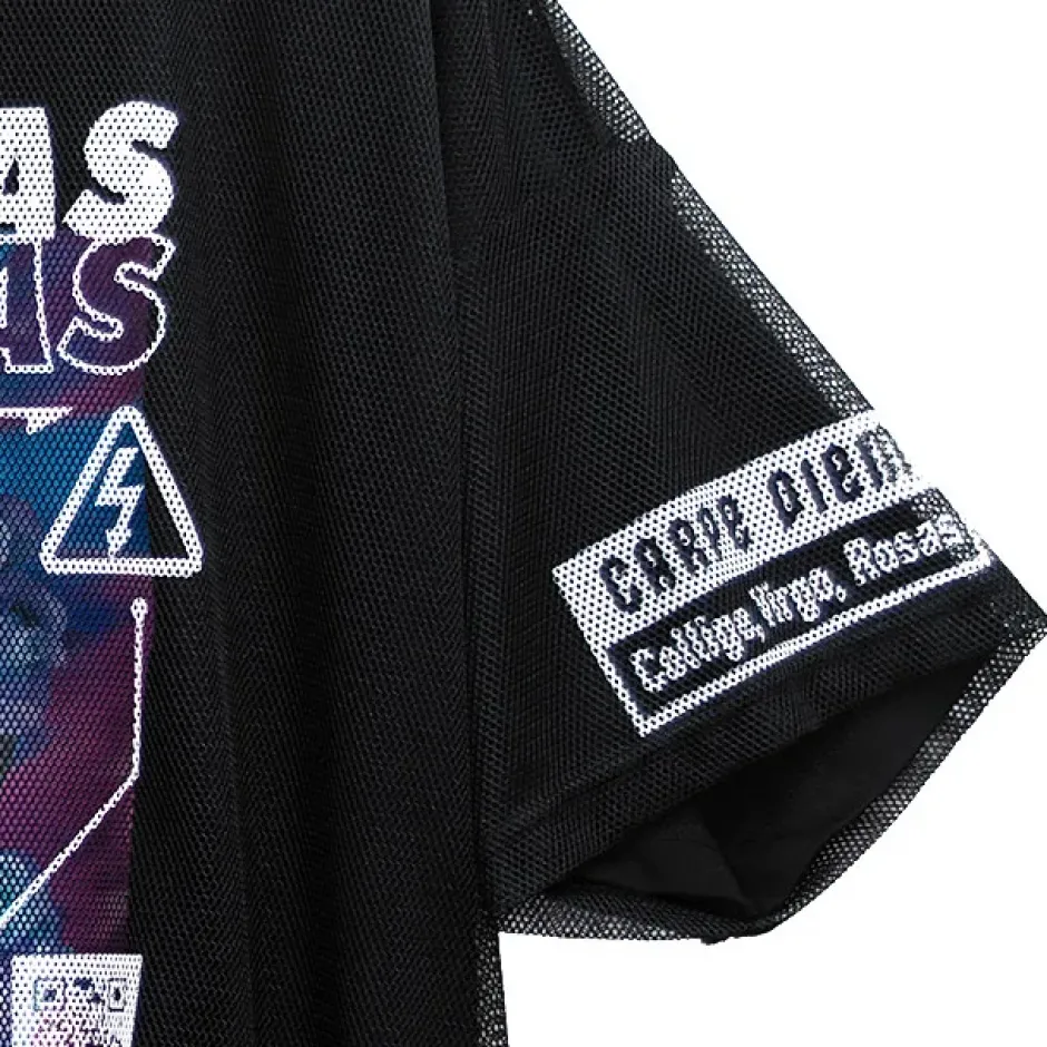 Tops>LISTEN FLAVOR Cyber Skull Mesh Layer T-Shirt