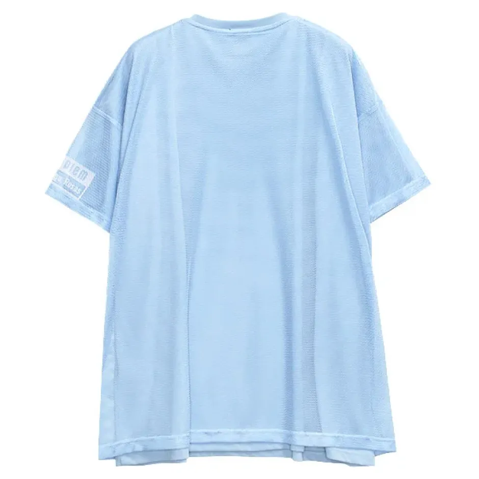 Tops>LISTEN FLAVOR Cyber Skull Mesh Layer T-Shirt