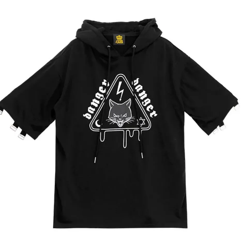 Jackets & Hoodies>LISTEN FLAVOR Danger Cat 2-Way Cut Hoodie