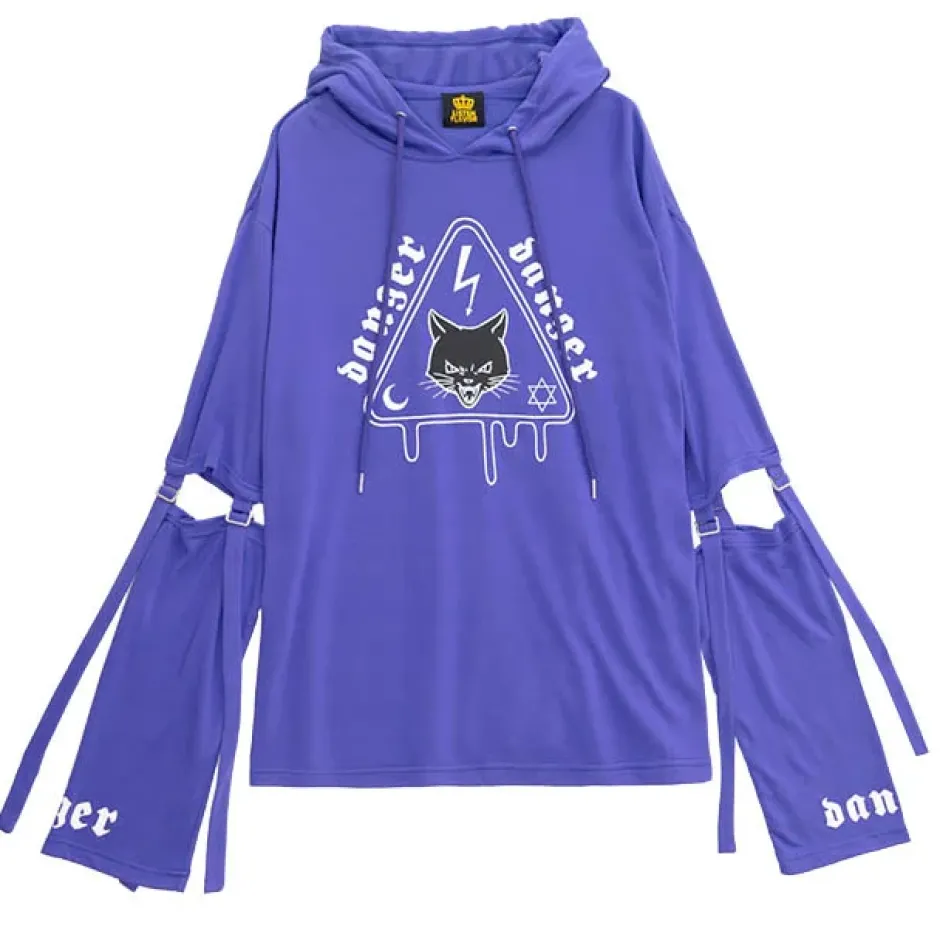 Jackets & Hoodies>LISTEN FLAVOR Danger Cat 2-Way Cut Hoodie