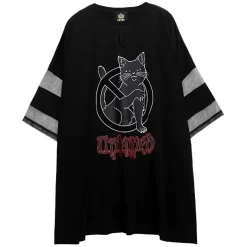LISTEN FLAVOR Dangerous Black Cat Sheer Switching Top Discount