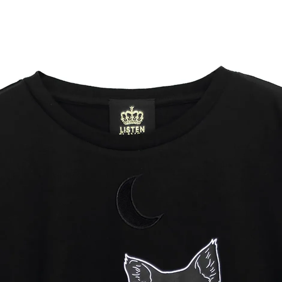 LISTEN FLAVOR Dangerous Black Cat Sheer Switching Top Discount