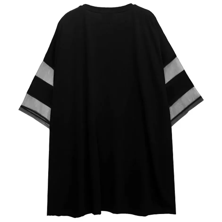 LISTEN FLAVOR Dangerous Black Cat Sheer Switching Top Discount