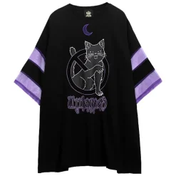 LISTEN FLAVOR Dangerous Black Cat Sheer Switching Top Discount