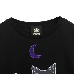 LISTEN FLAVOR Dangerous Black Cat Sheer Switching Top Discount