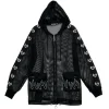 LISTEN FLAVOR Dangerous Heart Sleeve Line Mesh Zip Hoodie Black New