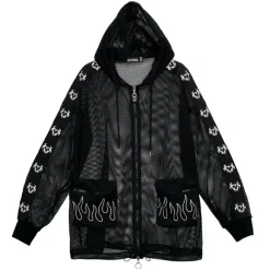 LISTEN FLAVOR Dangerous Heart Sleeve Line Mesh Zip Hoodie Black New