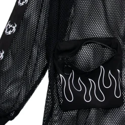 LISTEN FLAVOR Dangerous Heart Sleeve Line Mesh Zip Hoodie Black New
