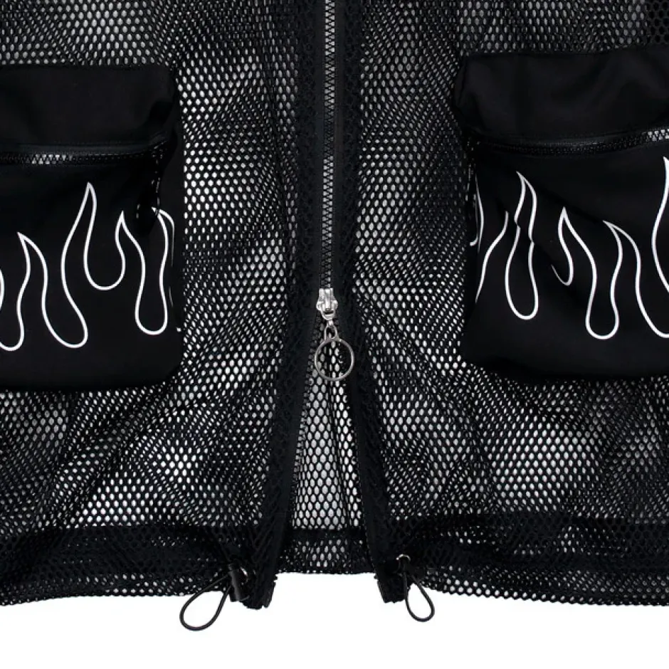 LISTEN FLAVOR Dangerous Heart Sleeve Line Mesh Zip Hoodie Black New