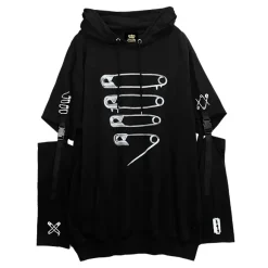 LISTEN FLAVOR Dangerous Safety Pin Separate Sleeve Hoodie Clearance