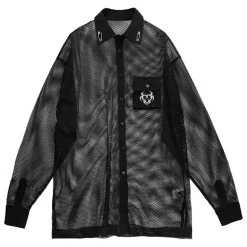 Tops>LISTEN FLAVOR Dark Metal Heart Mesh Shirt Black