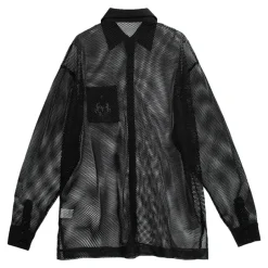 Tops>LISTEN FLAVOR Dark Metal Heart Mesh Shirt Black
