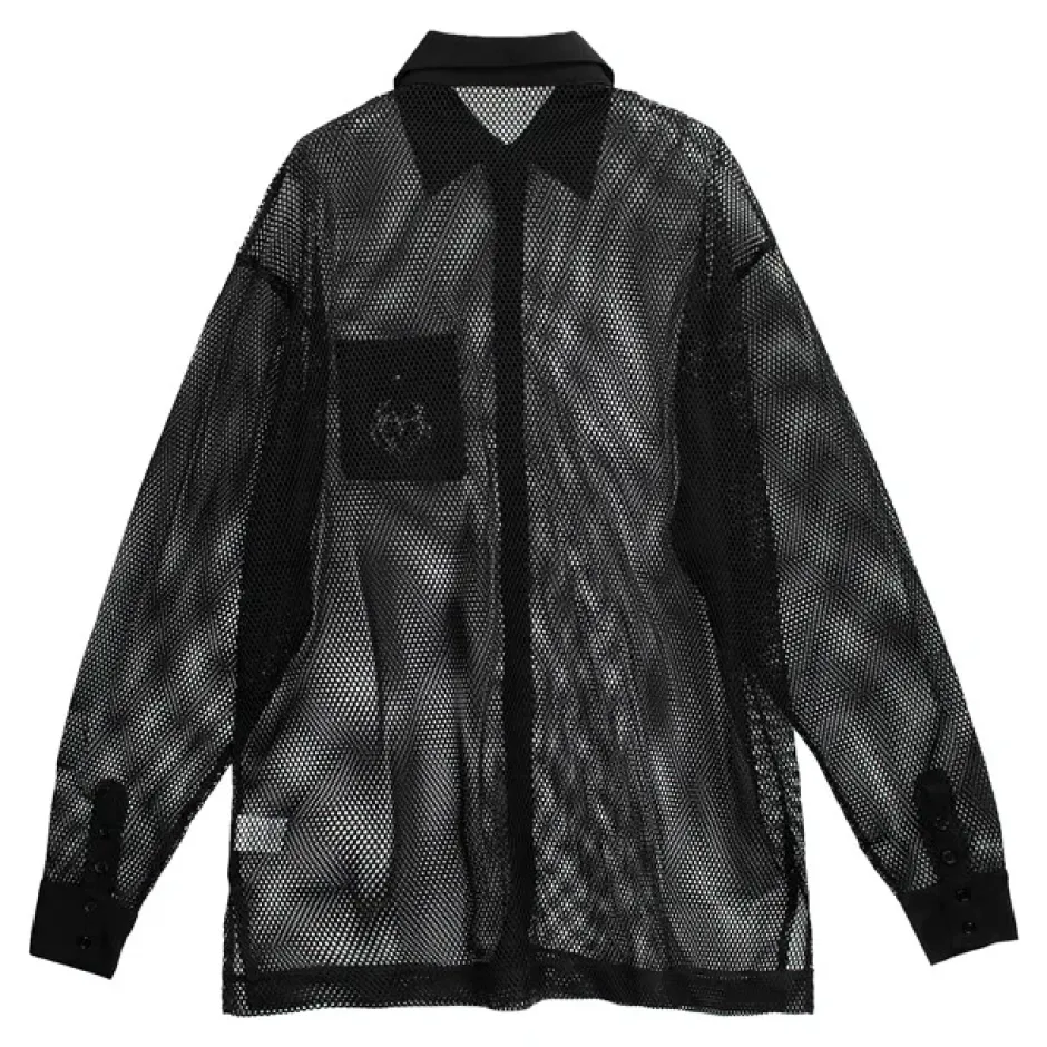 Tops>LISTEN FLAVOR Dark Metal Heart Mesh Shirt Black