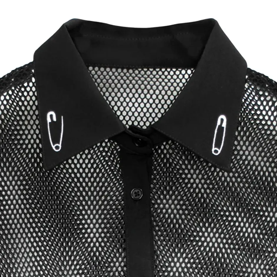 Tops>LISTEN FLAVOR Dark Metal Heart Mesh Shirt Black