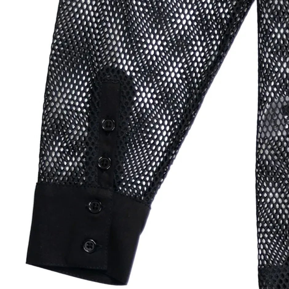 Tops>LISTEN FLAVOR Dark Metal Heart Mesh Shirt Black