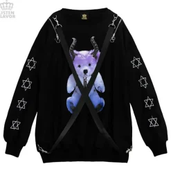 LISTEN FLAVOR Devil Bear Shoulder Zip Big Pullover w/ Straps Sale