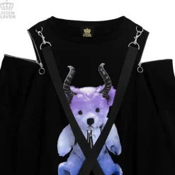 LISTEN FLAVOR Devil Bear Shoulder Zip Big Pullover w/ Straps Sale