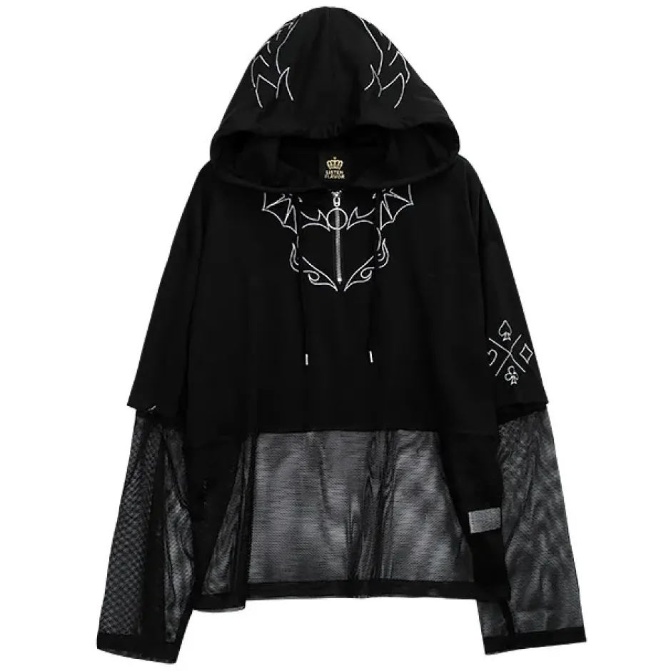 LISTEN FLAVOR Devil Heart 2-Way Mesh Hoodie New