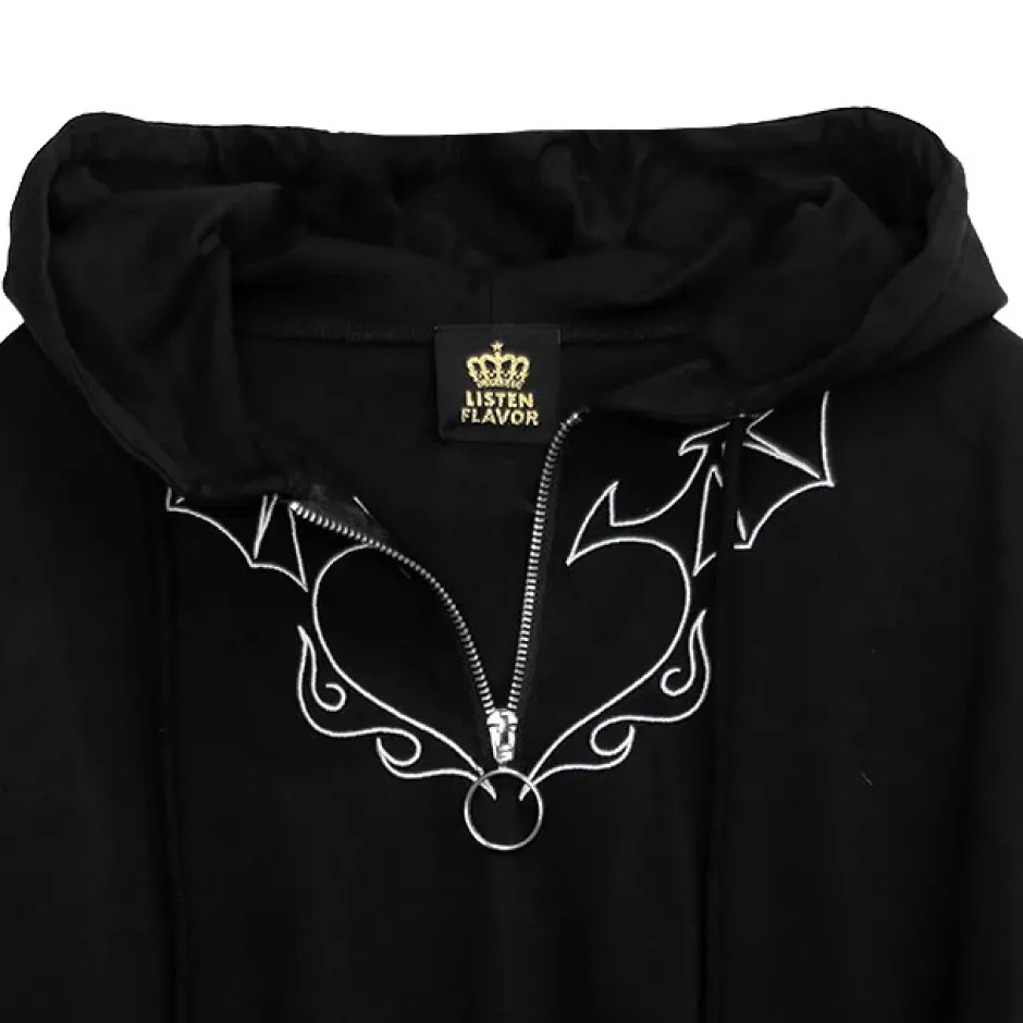 LISTEN FLAVOR Devil Heart 2-Way Mesh Hoodie New