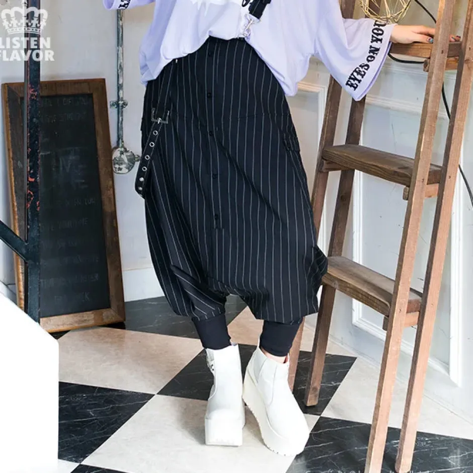 Bottoms>LISTEN FLAVOR Drape Sarouel Pants w/ Suspenders