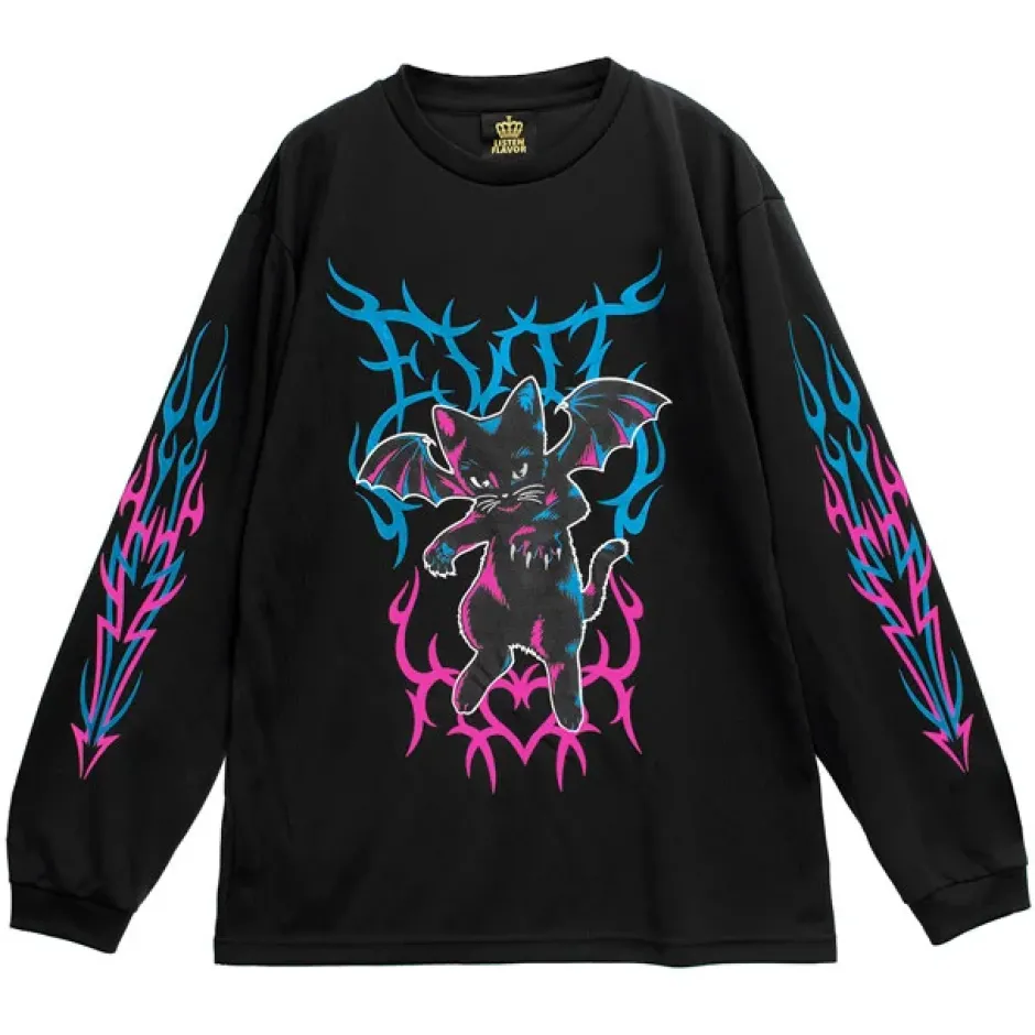 Tops>LISTEN FLAVOR Fallen Angel's Black Cat Long Sleeve T-Shirt