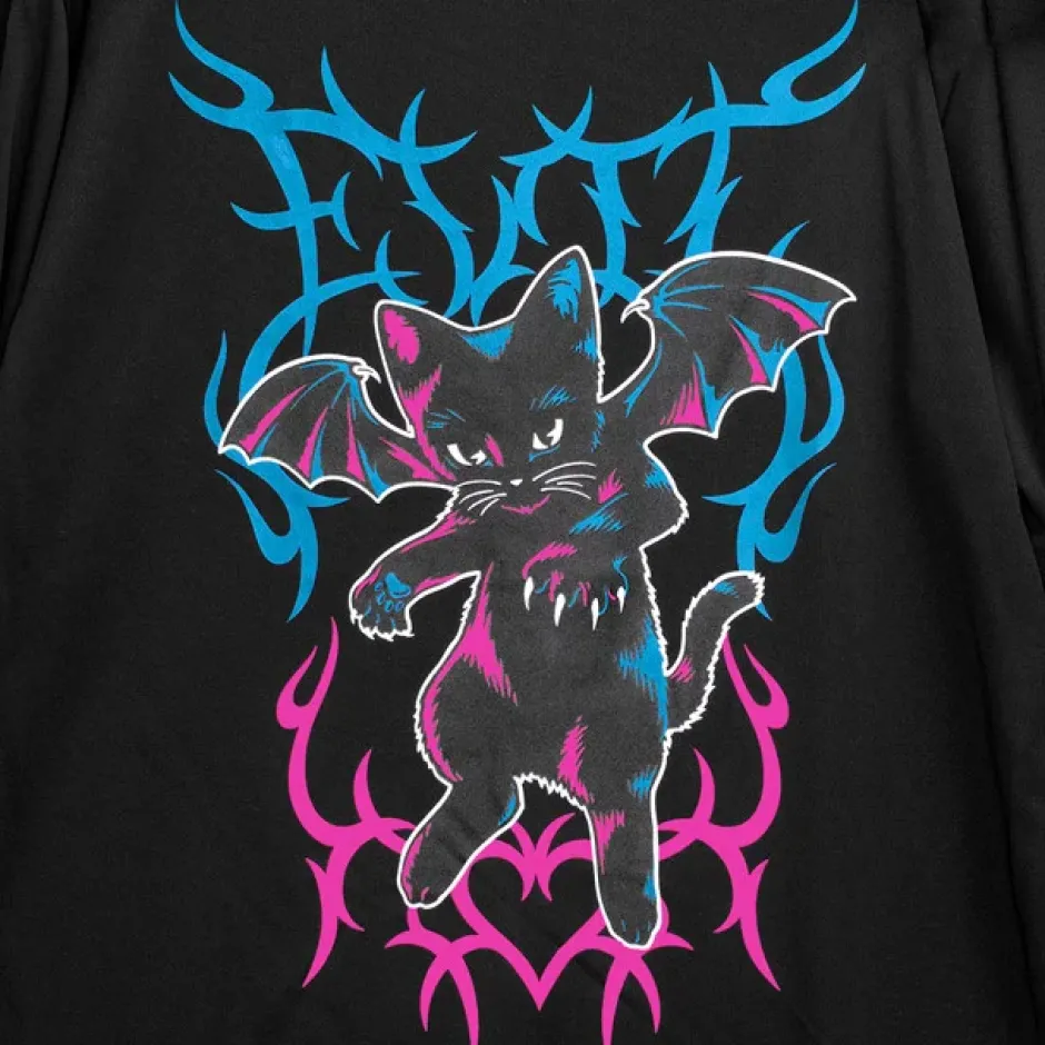 Tops>LISTEN FLAVOR Fallen Angel's Black Cat Long Sleeve T-Shirt
