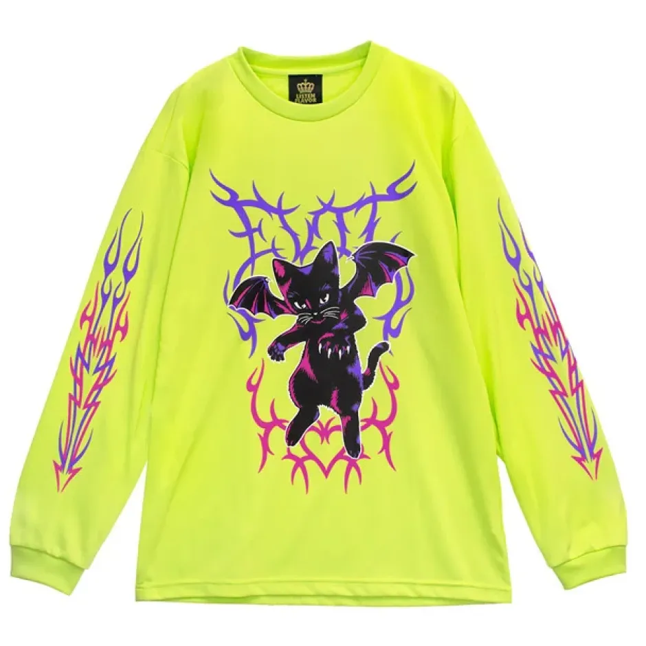 Tops>LISTEN FLAVOR Fallen Angel's Black Cat Long Sleeve T-Shirt