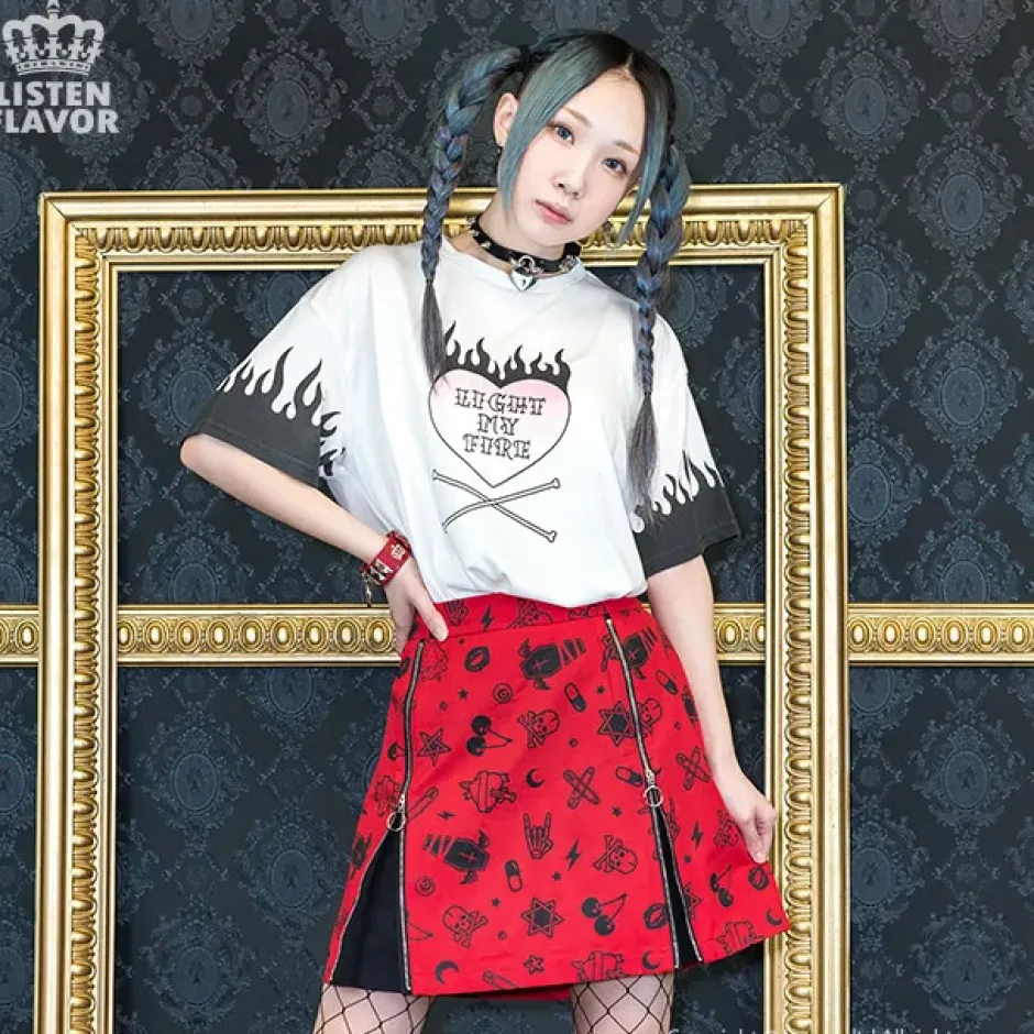 Bottoms>LISTEN FLAVOR Fiery Heart Cutsew