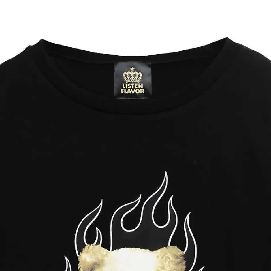 LISTEN FLAVOR Fire Heart Bear Layered-Style Long Sleeve T-Shirt Online