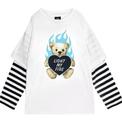 LISTEN FLAVOR Fire Heart Bear Layered-Style Long Sleeve T-Shirt Online