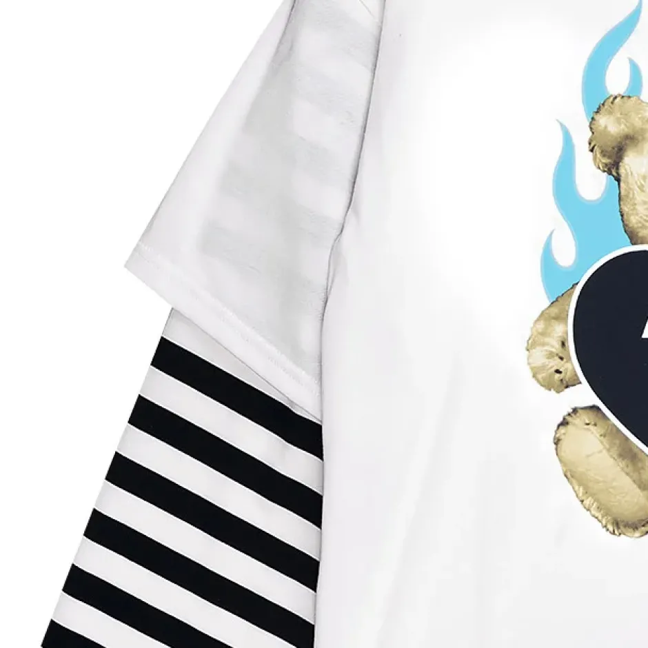 LISTEN FLAVOR Fire Heart Bear Layered-Style Long Sleeve T-Shirt Online